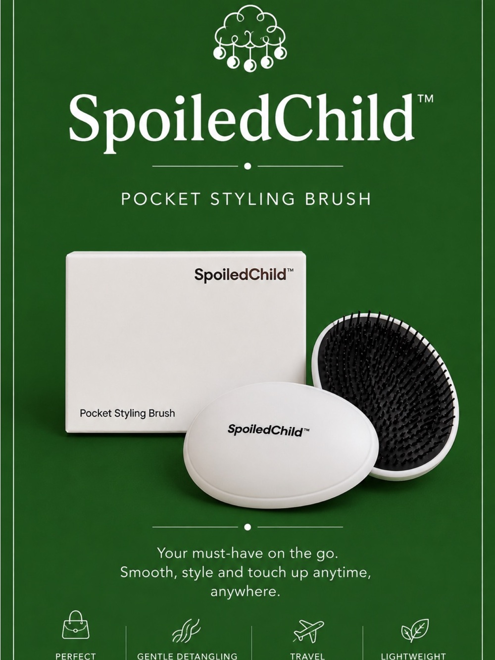 Spoiled White Pocket Styling Brush - Gentle Detangling for all with original box